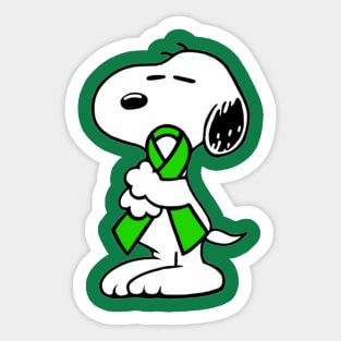 Dog Hugging an Awareness Ribbon (Green) Sticker